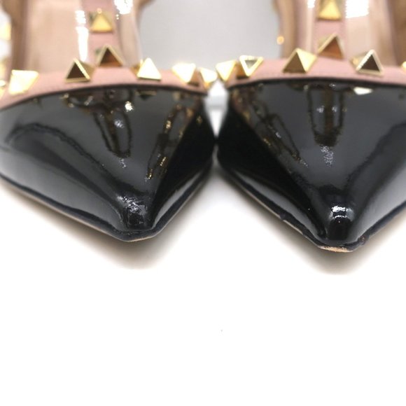 VALENTINO ROCKSTUD CAGED SLINGBACK PUMPS BLACK PATENT & POUDRE LEATHER SIZE 39 - Picture 5 of 12